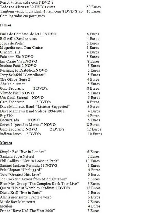 DVD de música e filmes