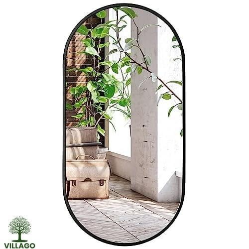 NOWE Lustro Owalne VILLAGO Design 80×40 CM – Czarna Rama, Styl Loftowy