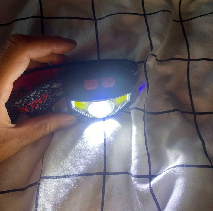 Крутой COB LED фонарик налобный с датчиком движения 8 режимов (красный / белый)