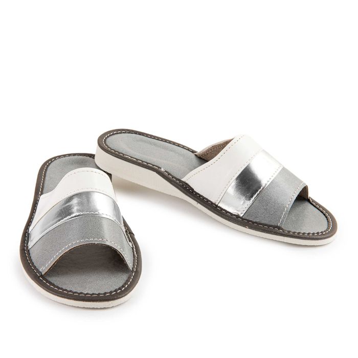 POLSKIE Pantofle Skórzane Damskie KAPCIE KLAPKI