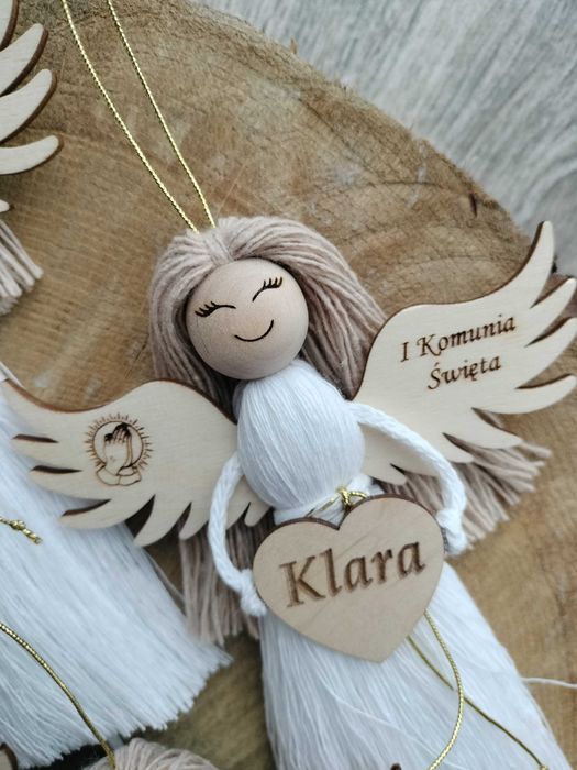 Aniołek zawieszka imienny Komunia Święta Pamiątką Prezent