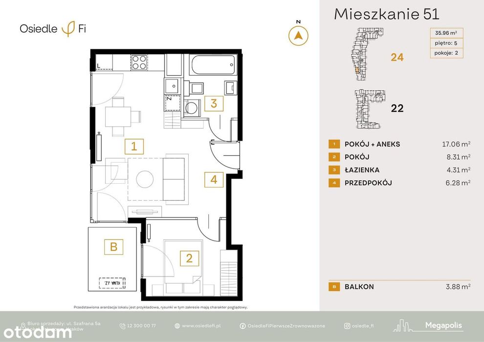 2-pokojowe mieszkanie 35m2 + balkon Bez Prowizji