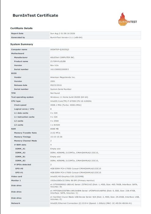 Computador Desktop Intel i7, 8GB Ram, 256GB SSD+500GB HDD