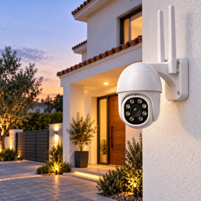 Câmara de Segurança Wi‑Fi Exterior 355° – Visão Noturna e Áudio Bidirecional