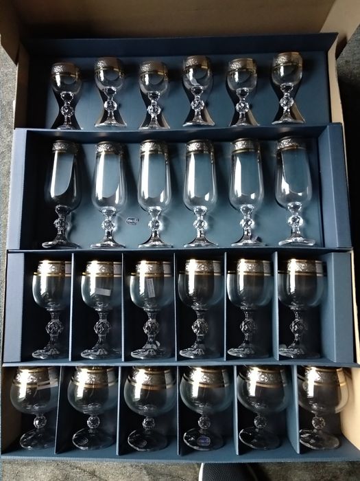 Набор бокалоа Чехія 18 предметов в позолоте хрусталь