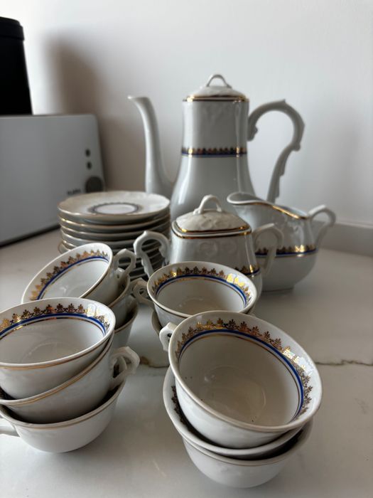 Serviço de café Vista Alegre Antigo - Azul e Dourado