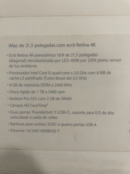 iMac Retina 4K, 21.5-inch, 2017 HD 1TB