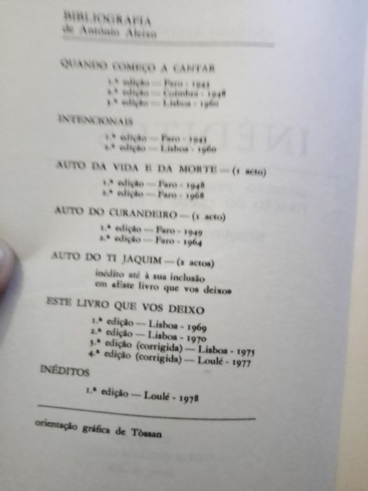 Inéditos - António Aleixo-1 edição-loulé-78-9E-Casaco Homem10E Desde2E