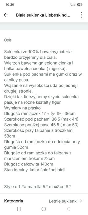 Sukienka biała Libeskind 38/M