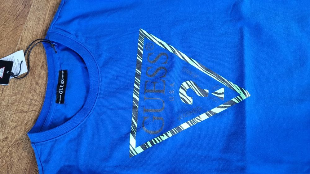 T-shirt damski kobaltowy chabrowy Guess XS/S