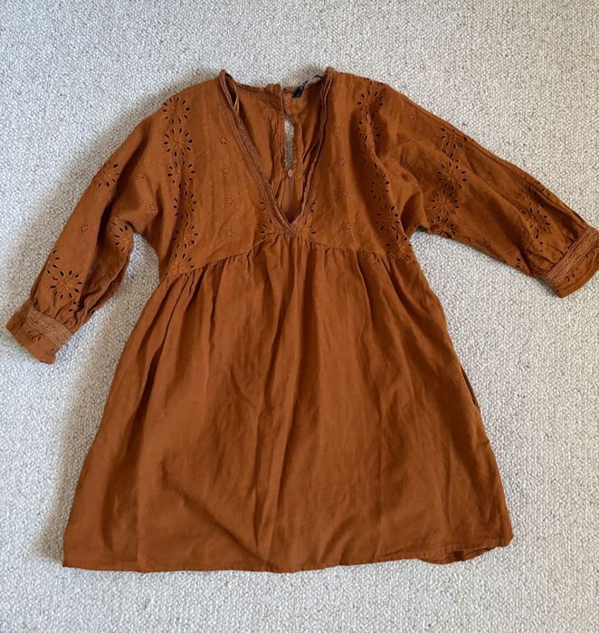Brązowa sukienka krótki kombinezon boho na lato bawełna camel Zara