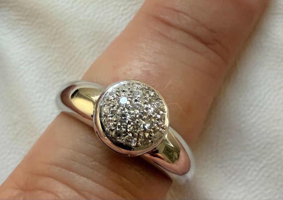 Anel chuveiro com 2,5cm diametro, ouro branco 19,2k