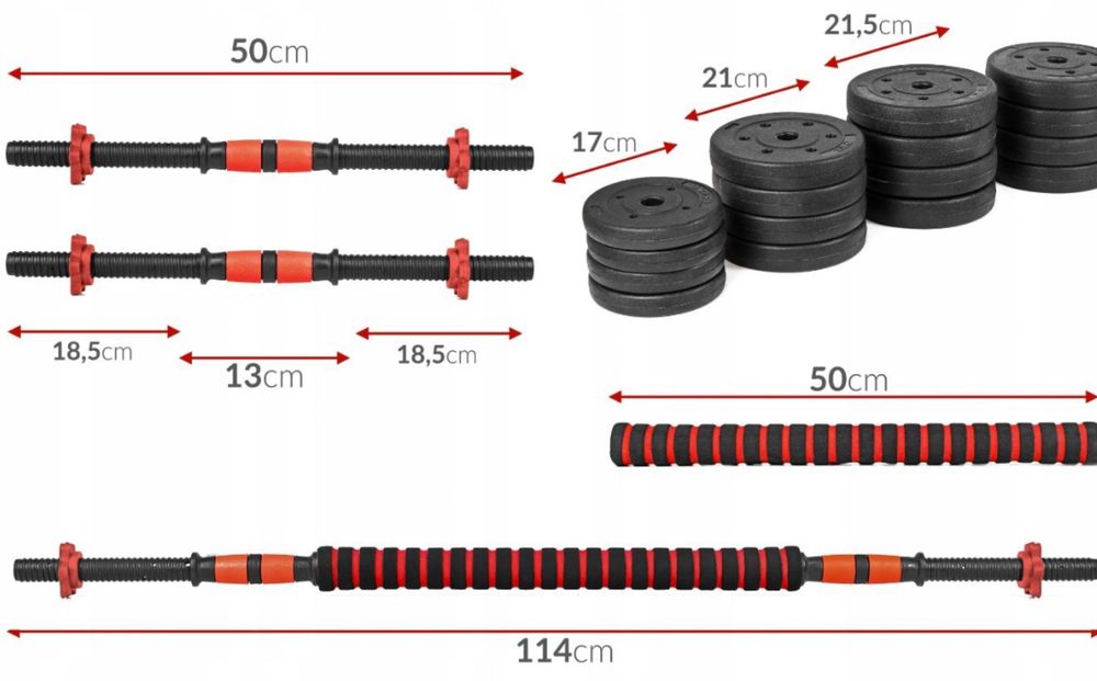 HANTLE HANTELKI 40 KG 2x20 KG ciężarki sztanga do ćwiczeń treningowe