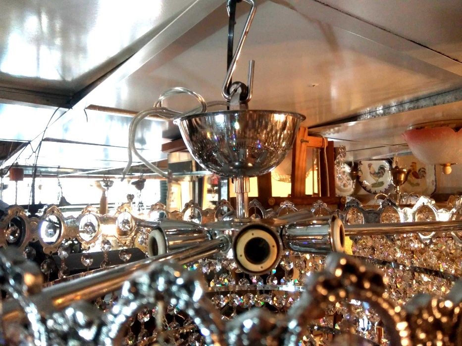 Lustre Cristal Metal Prateado 6 Lâmpadas