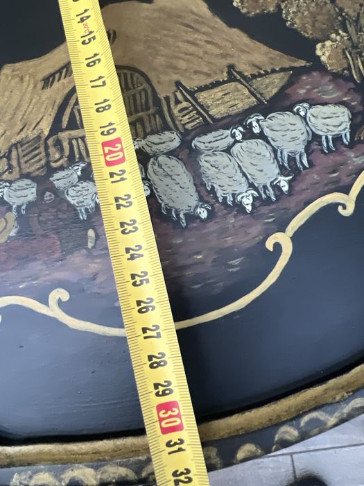 Stara drewniana taca ręcznie malowana