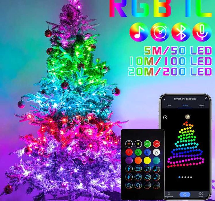 Смарт гирлянда музична RGB ,10,15,20,25м,є опт, дроп