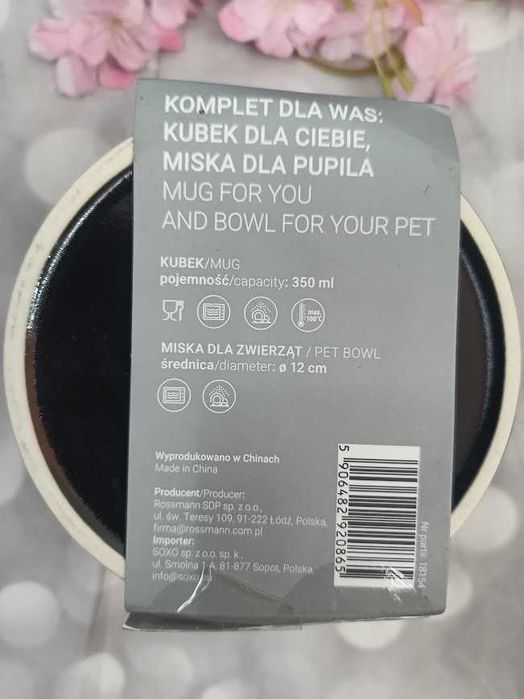 Nowy Komplet kubek 350 ml + miska dla kota 12 cm Eloy czarny