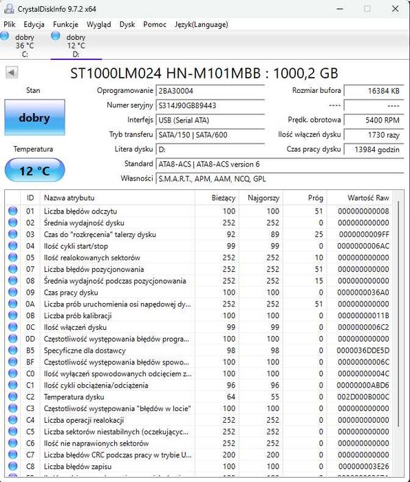 Dysk HDD Seagate ST1000LM024 1TB SATA GW3m N11