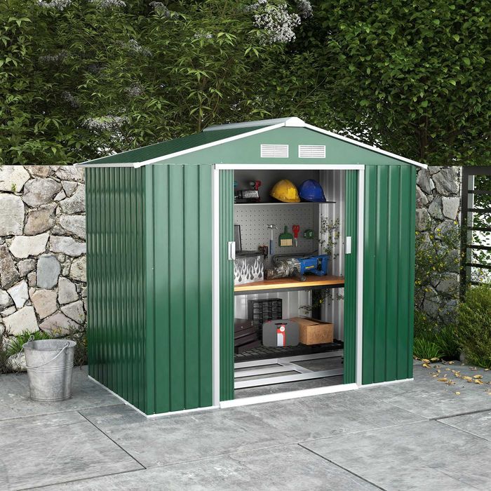 Abrigo exterior em aço galvanizado 213x130x185 cm com 4 janelas
