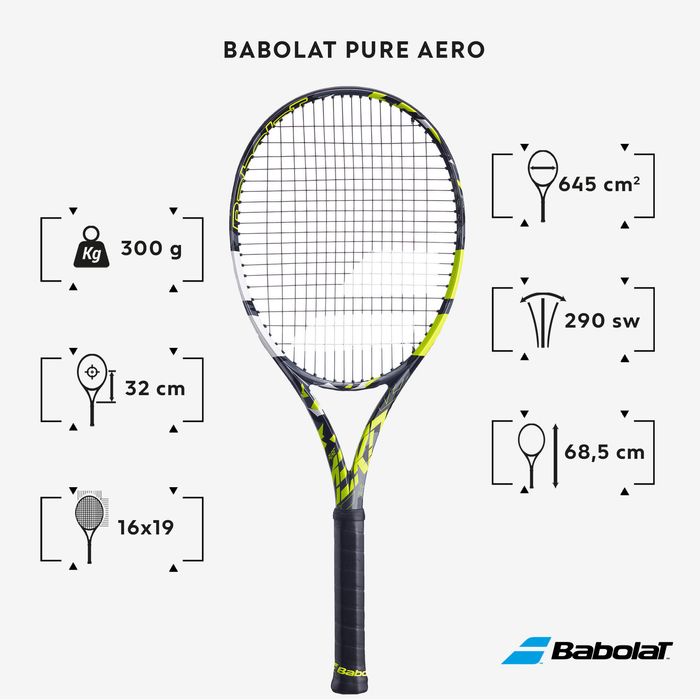 RAQUETE DE TÉNIS ADULTO - BABOLAT PURE AERO CINZA AMARELO 300g