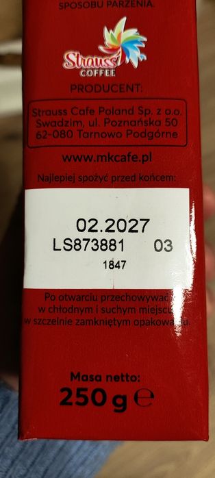 Kawa mielona MK Cafe Premium 250g termin ważności 02.2027