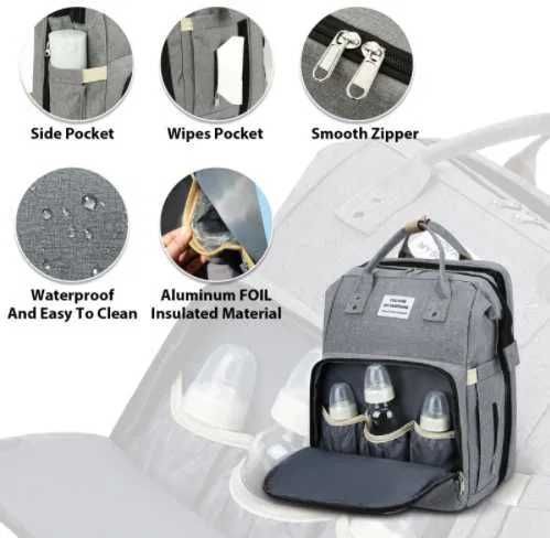 Mochila Mala Fraldário com Berço Portátil e Cama de Bebé USB Dobrável NOVO
