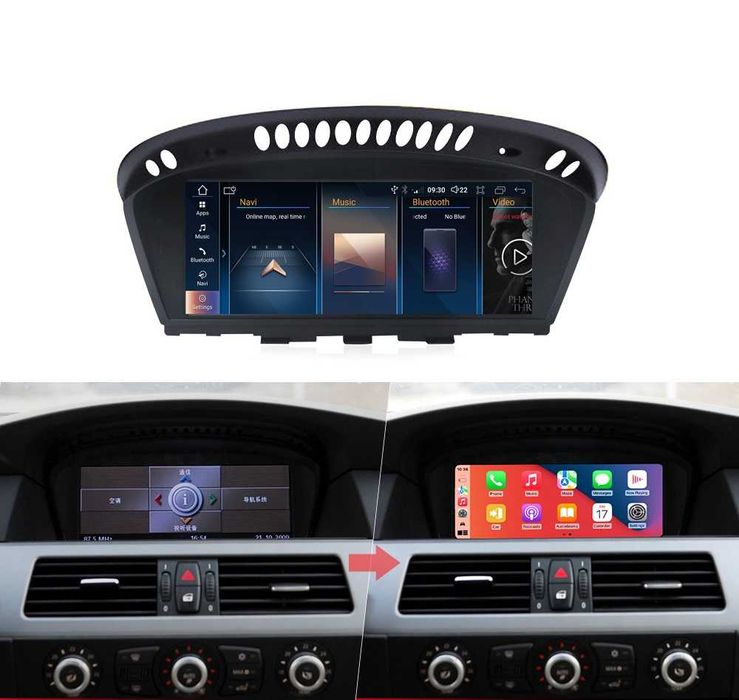 CarPlay Android Auto Radio DAB+ Opcja GPS Nawigacja WiFi 4G MP3 MP4 YouTube Bluetooth Pełny Android BMW 5 E60 E61 E63 E64 BMW 3 E90 E91 E92 E93