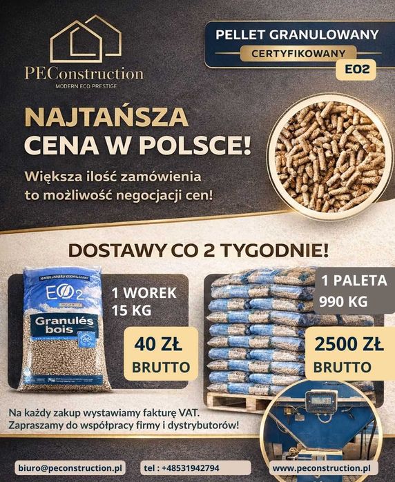 NOWA Dostawa pellet drzewny EO2 100 TON ! NAJTANIEJ W POLSCE