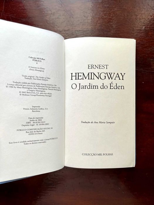 O Jardim do Éden, Ernest Hemingway