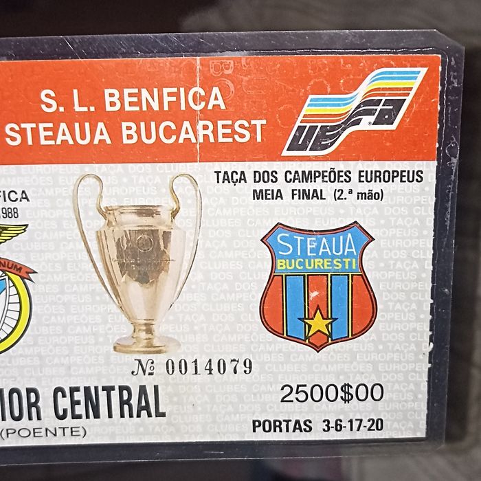 Bilhete Antigo Plastificado S. L. Benfica - Steaua de Bucareste 1988
