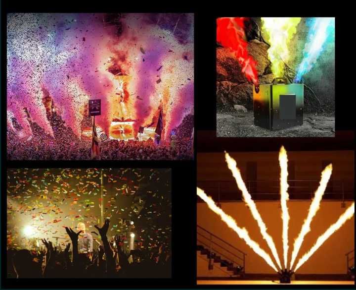 Wyrzutnia konfetti co2, ognie, Podesty najazdy kable technika Wynajem