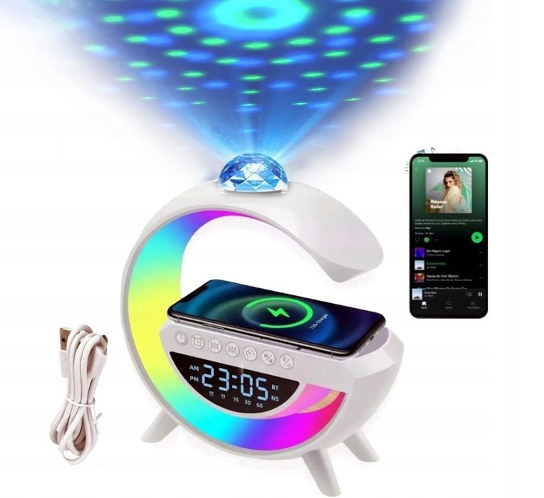 Głośnik Lampka RGB ładowarka wyświetlacz zegar kula disco projektor