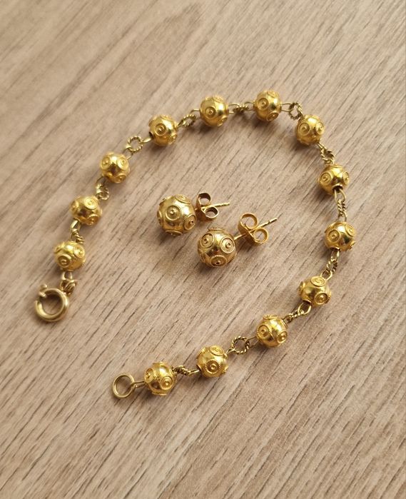 Pulseira e Brincos Ouro - Bolas de Viana - 19.2k