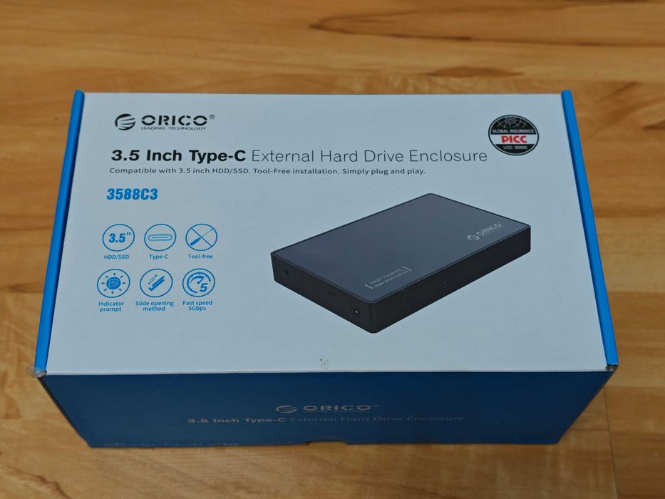 Зовнішня кишеня Orico 3588C3 для HDD 2,5" або 3,5", USB 3.1 type-C з блоком живлення