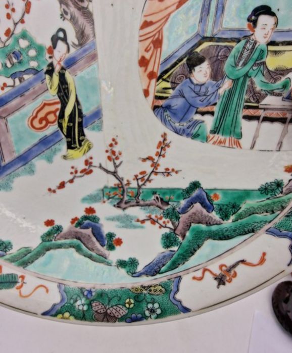 Prato Kangxi, século 18, porcelana chinesa antiga