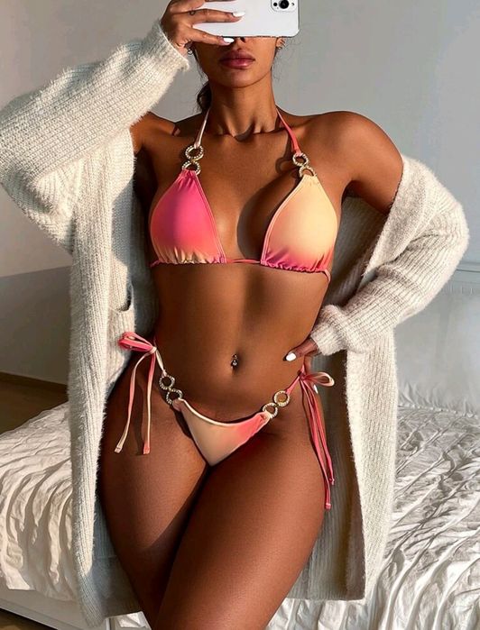 Bikini strój kąpielowy ombre cyrkonie kamienie kryształki m