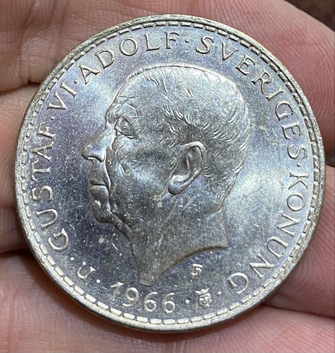 Moeda 1080 - SUECIA 5 Kronor 1966 Prata
