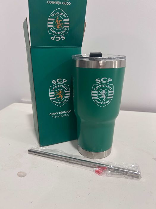 Copo Térmico Oficial Sporting CP - Travel Mug com Palinha - Novo