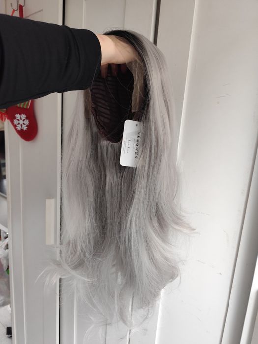 Peruka WIG lace front ombre sombre siwa szara silver długa premium syn