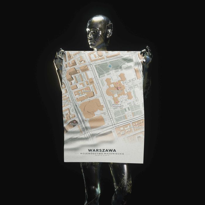Plakat A3 w ramie mapa Warszawy - nowoczesny poster miasta