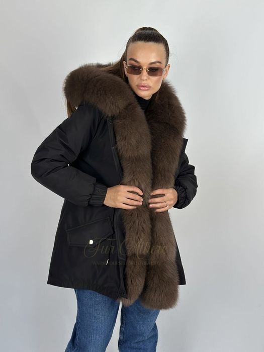 Жіноча зимова чорна парка, куртка з натуральним хутром песця. 42-60 рр