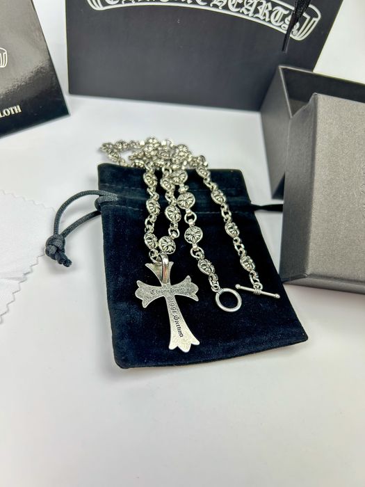 Підвіска Хрестик Chrome Hearts / Масивний ланцюжок Хром Хартс на шию / Срібний кулон с крестом y2k