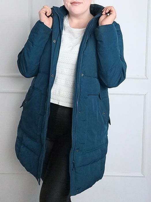 Kurtka długa pikowana ocieplana plus size 44 turkusowa