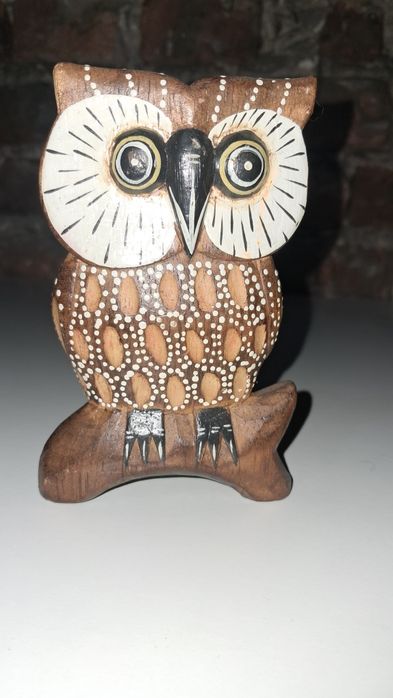 Sowa drewniana dekoracja figurka