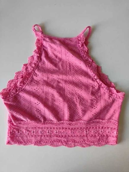 Top/Blusa Rosa com Renda – Decote Halter – Menina 10-12 anos (150cm)