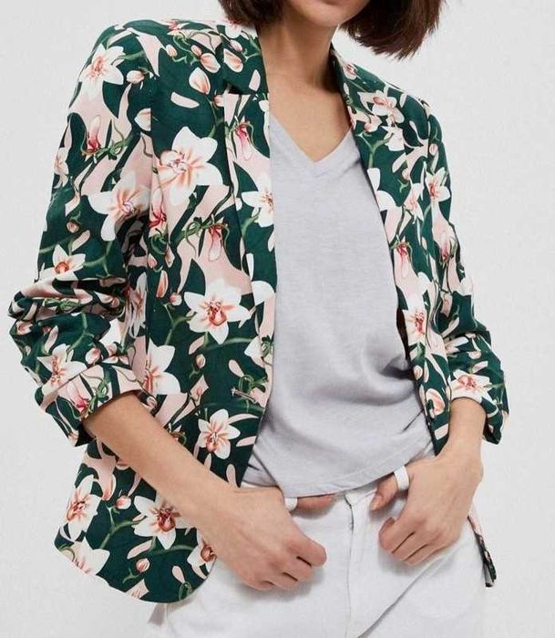 Komplet marynarka + spódniczka w kwiaty rozm xs/s komunia