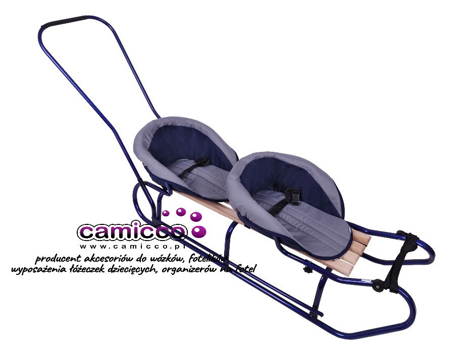 Sanki dwuosobowe z pchaczem + 2 materacykami podwójne dla dzieci HIT