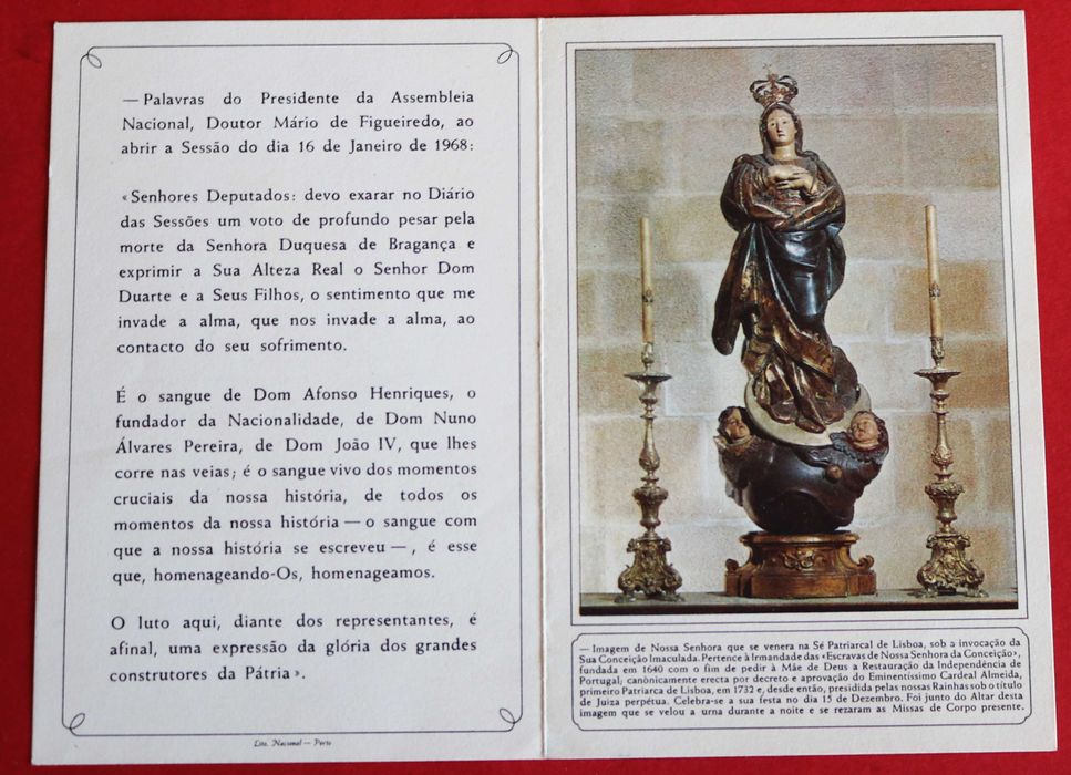 D. Maria Francisca Duquesa Bragança, pagela falecimento 1968 (Reserva ORP)