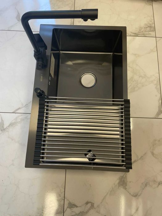 Акция! Мойка для кухні Kraft 7849 PVD чорна з краном для фільтру