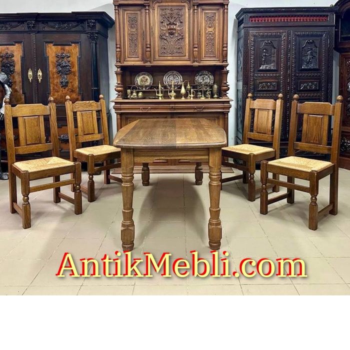 Комплект обідній стіл + 4 стільці дуб ротанг 3948